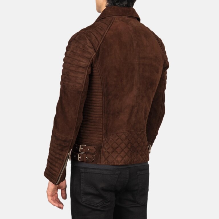 Mens Armand Mocha Suede Biker Jacket Tilted Back-8-1720094986491